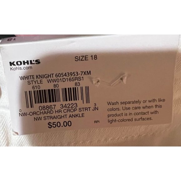 Nine West Orchard White High Rise Crop Straight Button Fly Jeans Plus Size‎ 18 - Picture 9 of 9